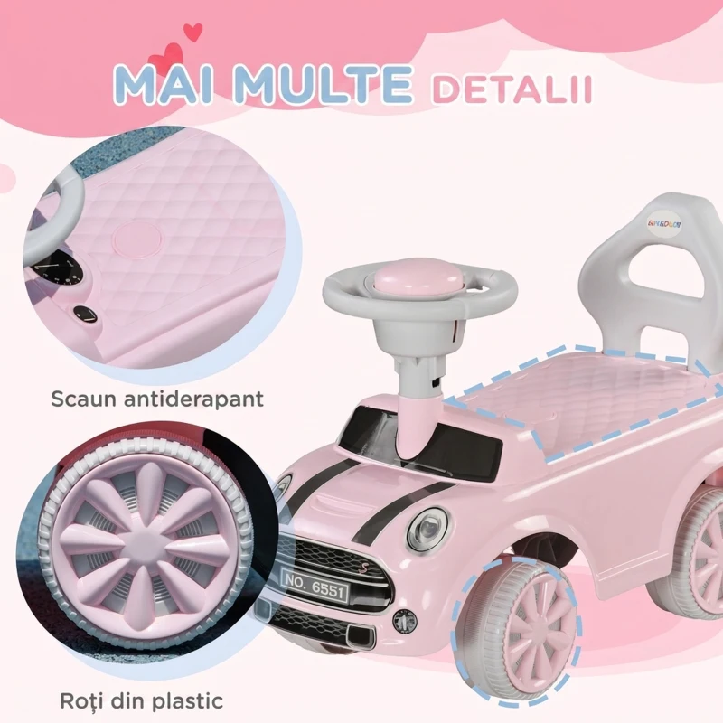 AIYAPLAY Mașină de Jucărie Per Copii 18-36 Luni a Acționare Manuală, Roz