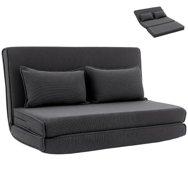 HOMCOM Bodenstuhl mit Rückenlehne, Cord-Klappsofa als Gästebett, Verstellbare Rückenlehne, Breiter Sitz, Dunkelgrau