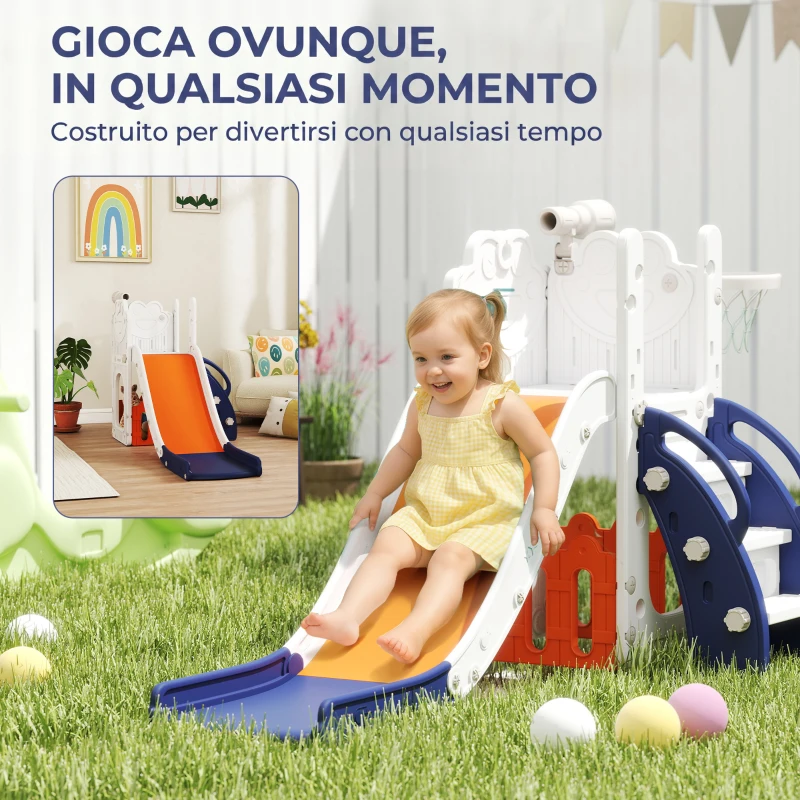 AIYAPLAY Set Scivolo per Bambini 5 in 1 con Canestro, Scaletta, Telescopio e Contenitori, Età 1-3 Anni, Blu scuro