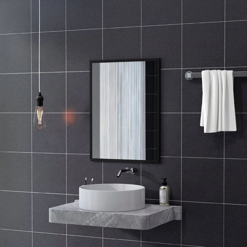 HOMCOM Oglindă de Perete Dreptunghiulară cu Agățători, din Sticlă și MDF, 60x80 cm, Neagră