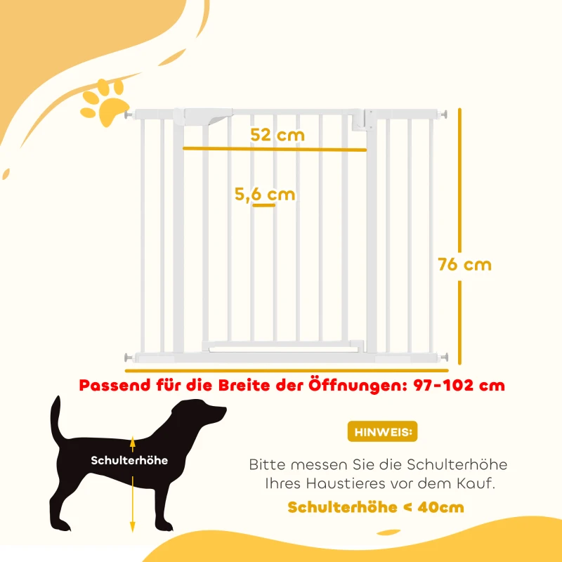 PawHut Treppenschutzgitter Absperrgitter ohne Bohren mit automatische Schließung für Kinder Küche Treppe 76-102 x 76 cm Weiß