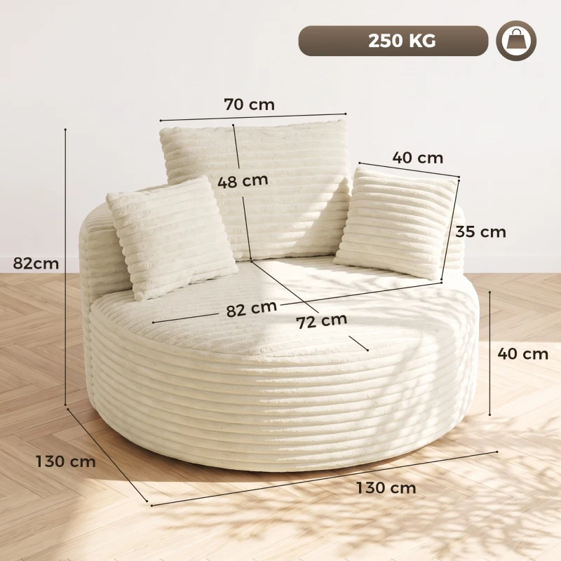 HOMCOM Poltrona com assento profundo, sofá individual sem estrutura fixa, design integral em espuma, 4 almofadas, creme