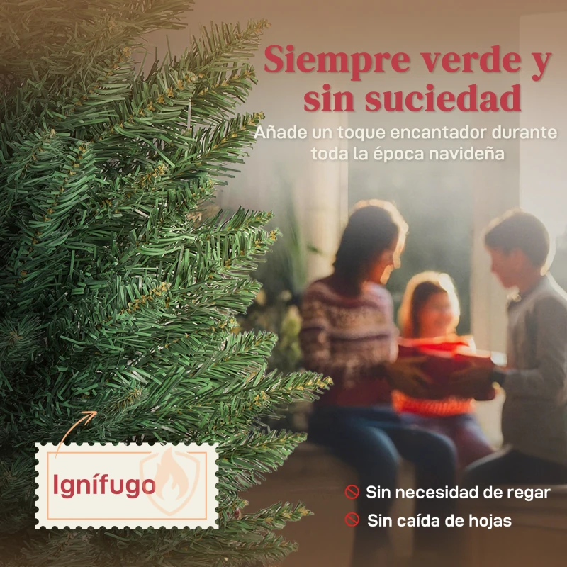 HOMCOM Árbol de Navidad Estrecho 180 cm con 321 Ramas Soporte Metálico Fácil de Montar para Interior Verde