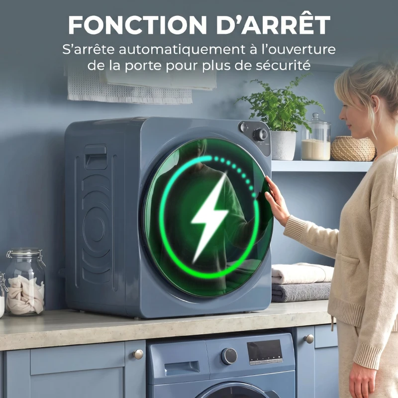 HOMCOM Sèche linge à évacuation compact, sèche-linge électrique 1000 W 3 Kg, 5 modes de séchage, cuve en acier inoxydable, bleu