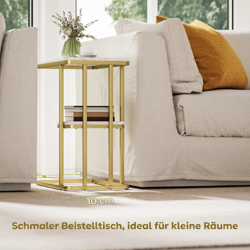 HOMCOM Beistelltisch, C-förmiger schmaler Couchtisch mit Stauraum, moderner Nachttisch für kleine Räume, 50 x 30 x 57,5 cm