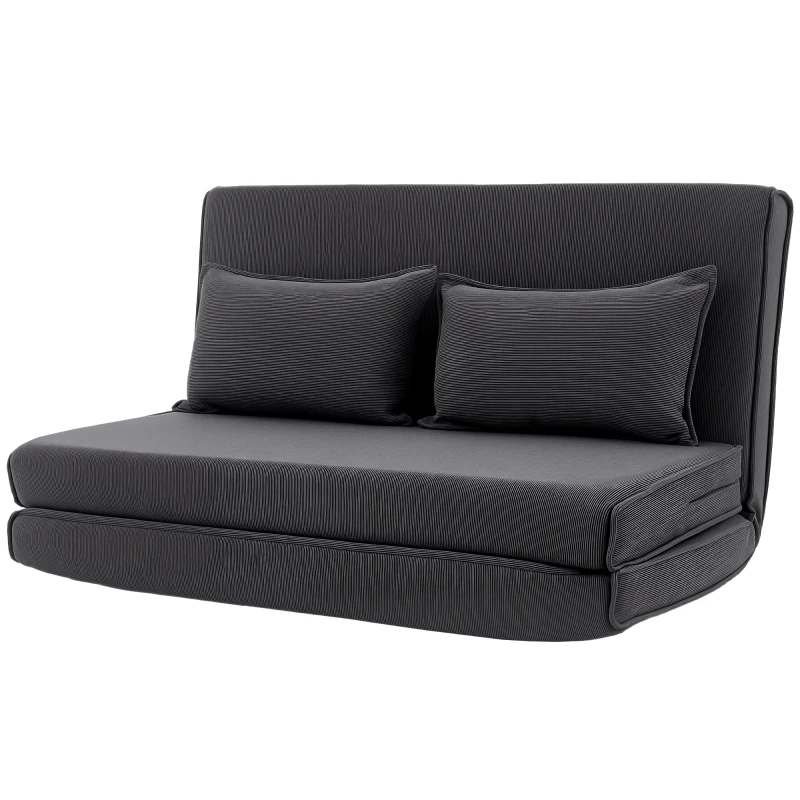 HOMCOM Bodenstuhl mit Rückenlehne, Cord-Klappsofa als Gästebett, Verstellbare Rückenlehne, Breiter Sitz, Dunkelgrau