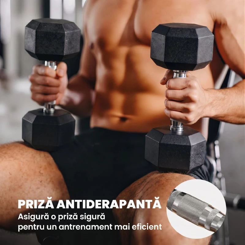 HOMCOM Set Gantere Sală 2 x 8 kg cu Mâner Antiderapant pentru Fitness Acasă, Negru