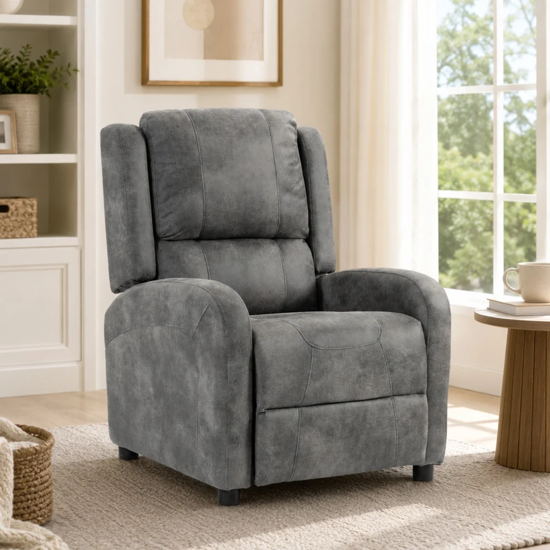 HOMCOM Sillón Relax Reclinable Manual Tapizado en Cuero Sintético Instalación Rápida Reposapiés Acolchado Grueso Gris