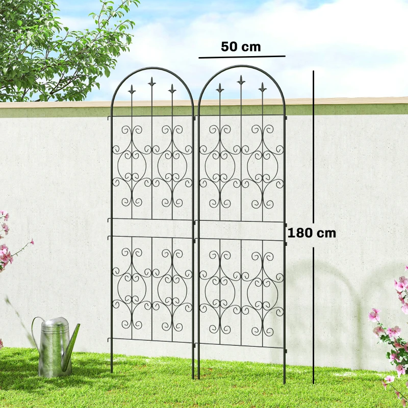 Outsunny Lot de 2 Supports pour Plantes Grimpantes, Treillis de Jardin, pour Légumes, Vignes, Fleurs, en Métal, 50 x 180 cm, Noir