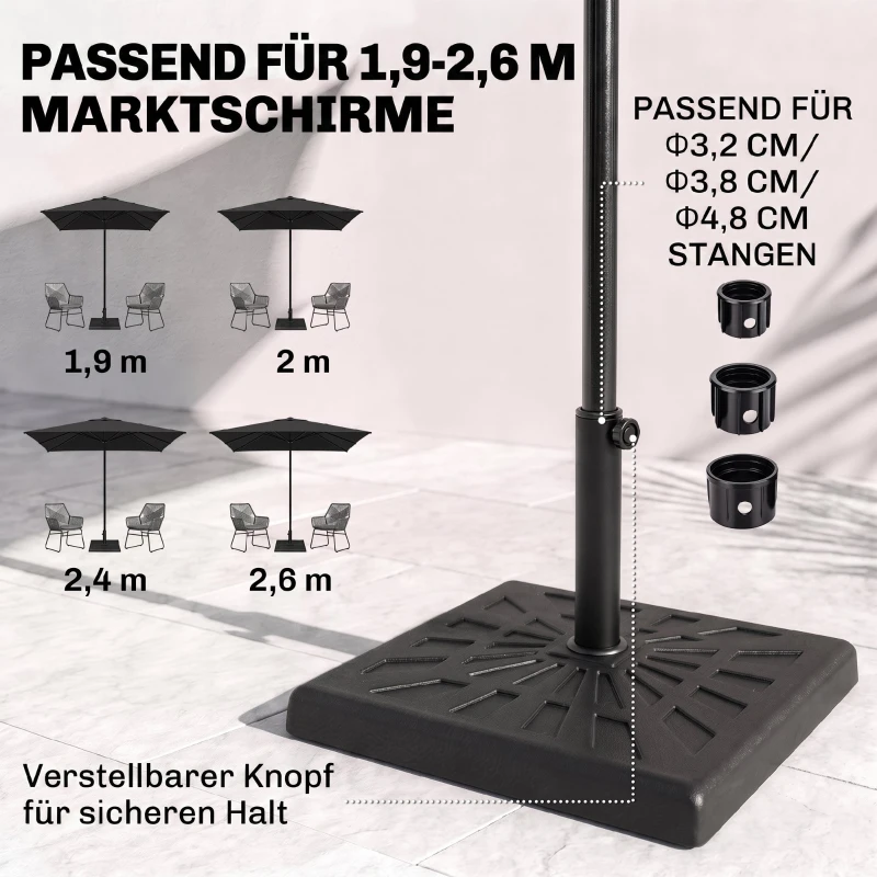 Outsunny Sonnenschirmständer Sonnenschirmhalterung Sonnenschirmfuß, wetterbeständig, 51 cm x 51 cm x 32H cm, Schwarz