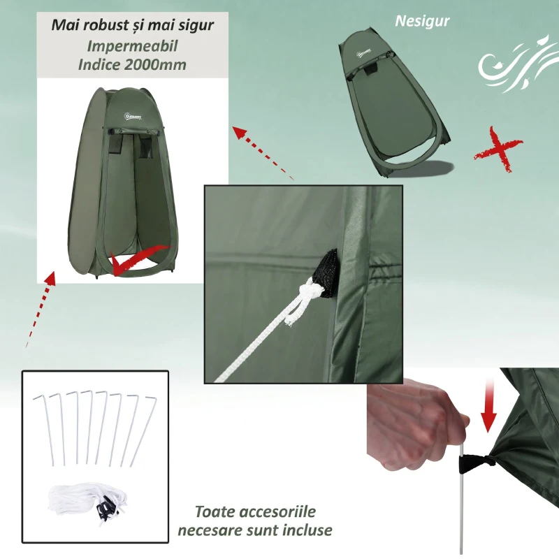 Outsunny Cort de Duș Pop Up Impermeabil din Poliester și Plastic, 100x100x185 cm, Verde Militar