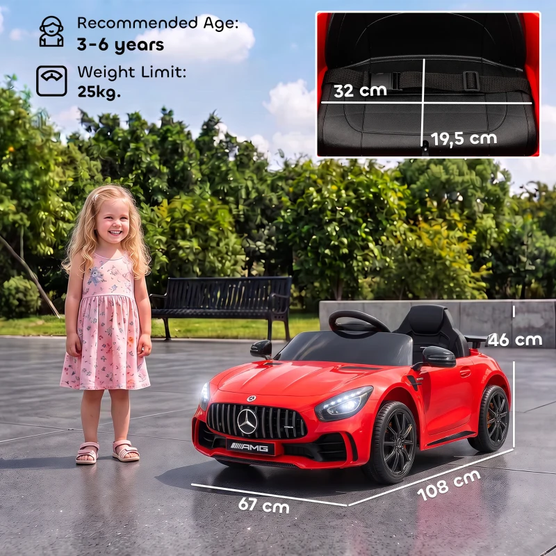 AIYAPLAY Coche Eléctrico para Niños de +3 Años Mercedes-Benz AMG GTR con Batería 12V Mando a Distancia Faros Bocina Música Rojo