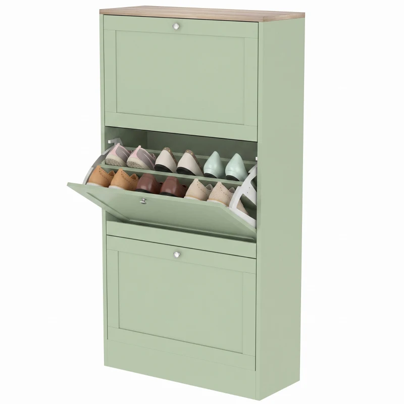 HOMCOM Schuhschrank im modernen Stil, 3 klappbare Fächer, 18 Paar Schuhe, 60 x 23,5 x 115 cm, Grün