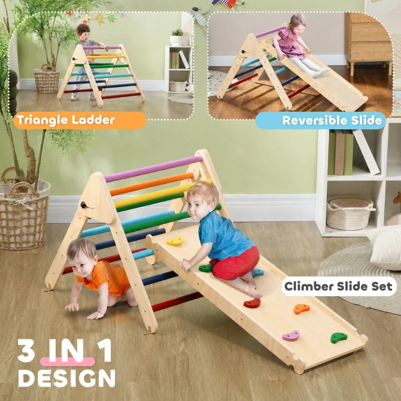 AIYAPLAY Gioco da Arrampicata con Triangolo e Pannello Scivolo ed Arrampicata, per Bambini 18-48 Mesi, Multicolore