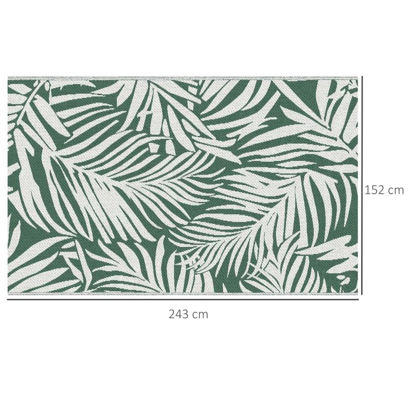 Outsunny Outdoor Teppich Wendbares Wetterfest Outdoorteppich Carpet mit Blätter-Muster, 152 x 243 cm Dunkelgrün