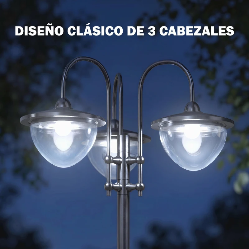 Outsunny Farol Solar de Jardín con 18 Luces LED Blanca Fría 6000K IP44 para Camino Terraza Patio 60x55x189 cm Negro
