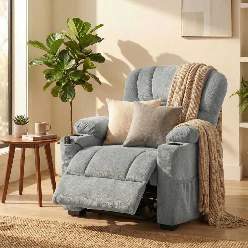 HOMCOM Fotoliu Relax Electric Reclinabil 150° cu Suport pentru Picioare, Șezut Lat, Silențios, Catifea, Gri