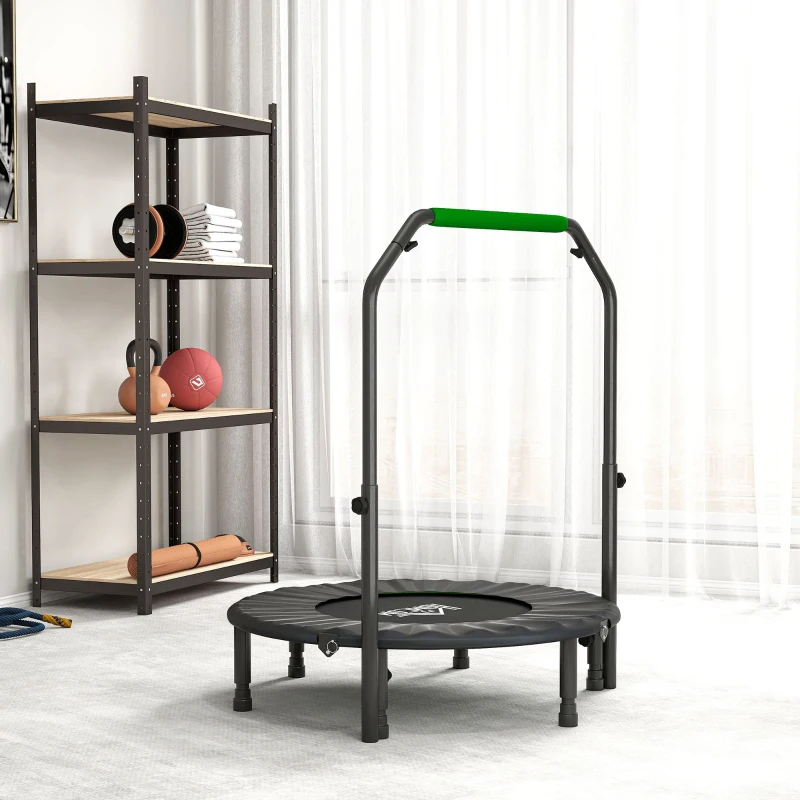 HOMCOM Cama Elástica Plegable Ø102 cm con Mango Ajustable Marco de Acero para Entrenamiento Piernas Cuerpo Negro y Verde