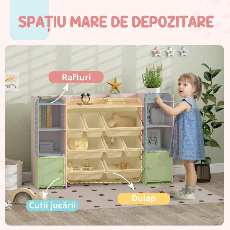 AIYAPLAY Scaffale Portagiochi Per Copii Con 8 Contenitori E Armadietti Roz