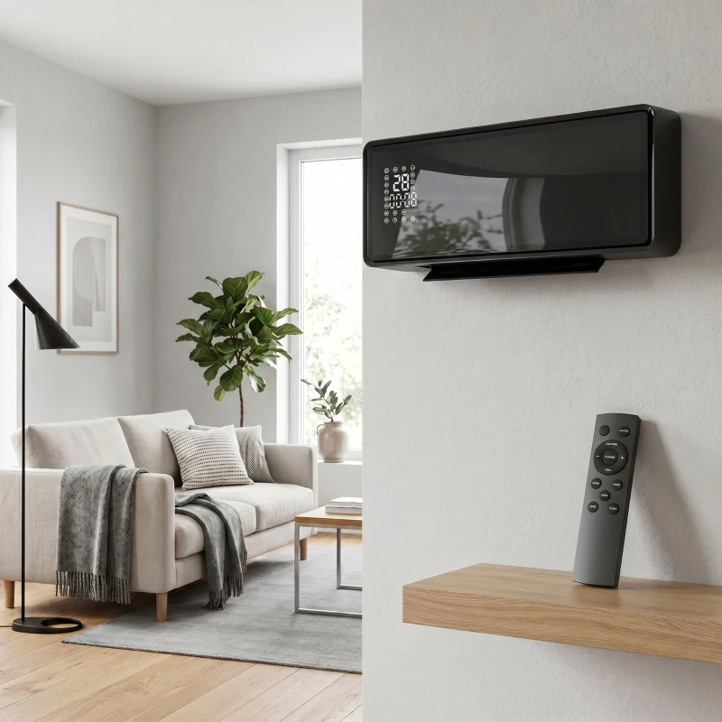 HOMCOM Stufa Ceramica 2000W a Parete con 3 Modalità, Temperatura Regolabile, Timer, Telecomando, Blocco Bambini, Nero