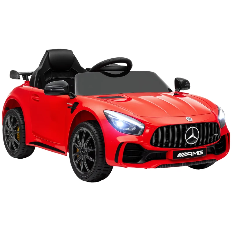 AIYAPLAY Mașină electrică pentru copii Mercedes-AMG GTR, 2 motoare, telecomandă, 3-5 km/h, roșu, 3-6 ani
