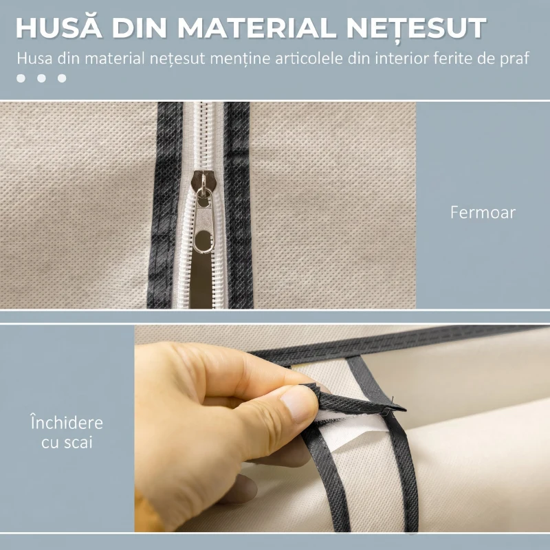 HOMCOM Dulap Textil cu 8 Rafturi și 2 Bare, Economisitor de Spațiu pentru Dormitor, 125x43x162,5 cm, Gri Deschis
