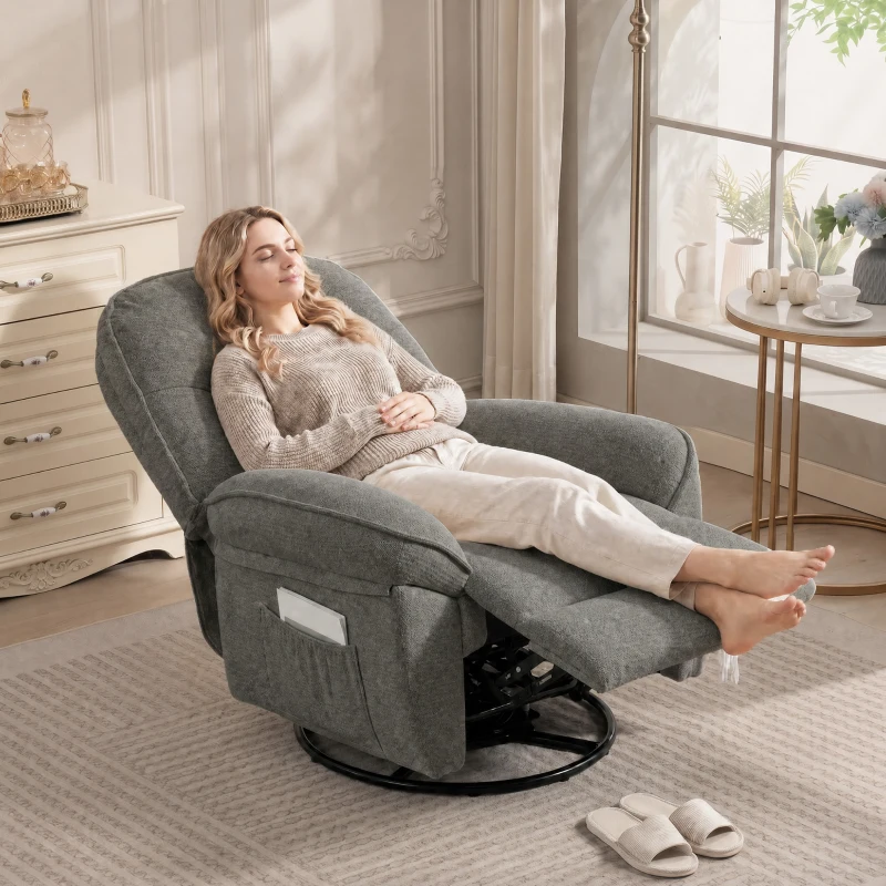 HOMCOM Relaxsessel Fernsehsessel mit Liegefunktion, Drehbarer Ruhesessel mit Wippfunktion, für Wohnzimmer, Schlafzimmer