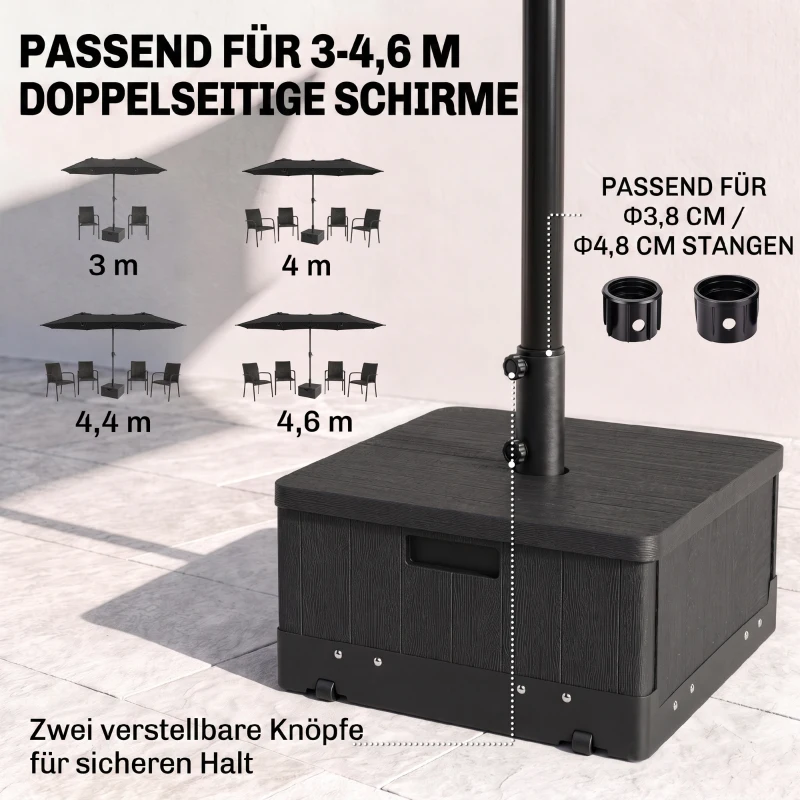 Outsunny 3-in-1 Parasolvoet, Bijzettafel, Bloembak, tot 80 kg zand, weerbestendig, Zwart(m-5)