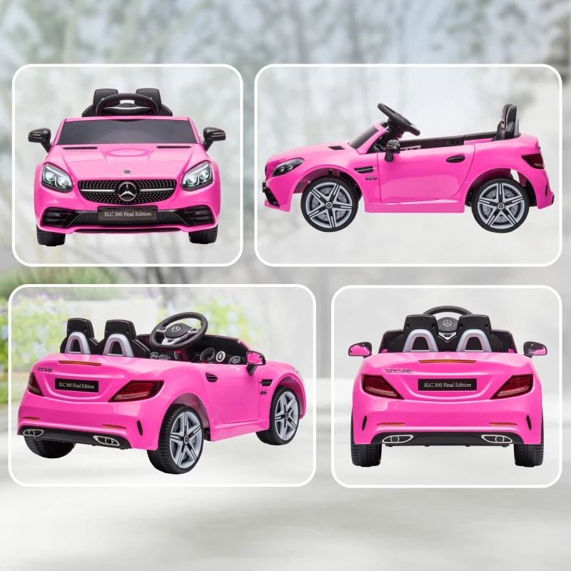 AIYAPLAY elektrische kinderauto met led-koplampen, veiligheidsgordel, claxon en muziek, 3 tot 5 km/u, roze, 107 x 62,5 x 44 cm
