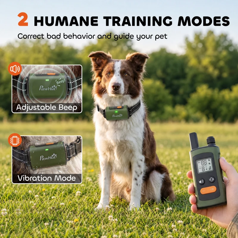 PawHut Dog Training Collar with 3200Ft Remote Range, Anti Barking Device with 3 Modes, IPX7 Waterproof, Rechargeable