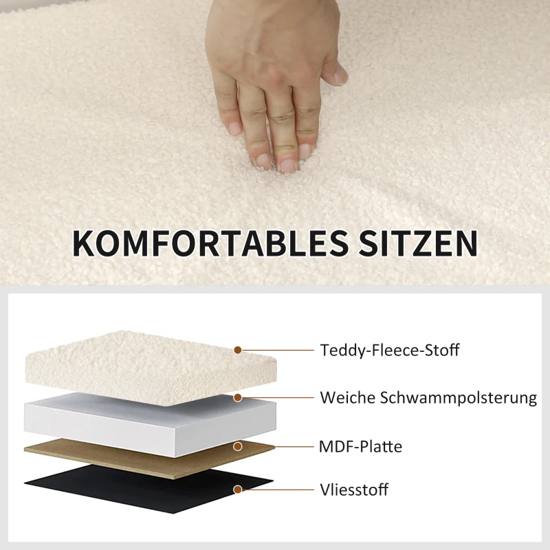 HOMCOM Opbergkruk, Gestoffeerde Bank met Opbergruimte en Deksel voor Woonkamer, Slaapkamer, Gang, Crèmewit
