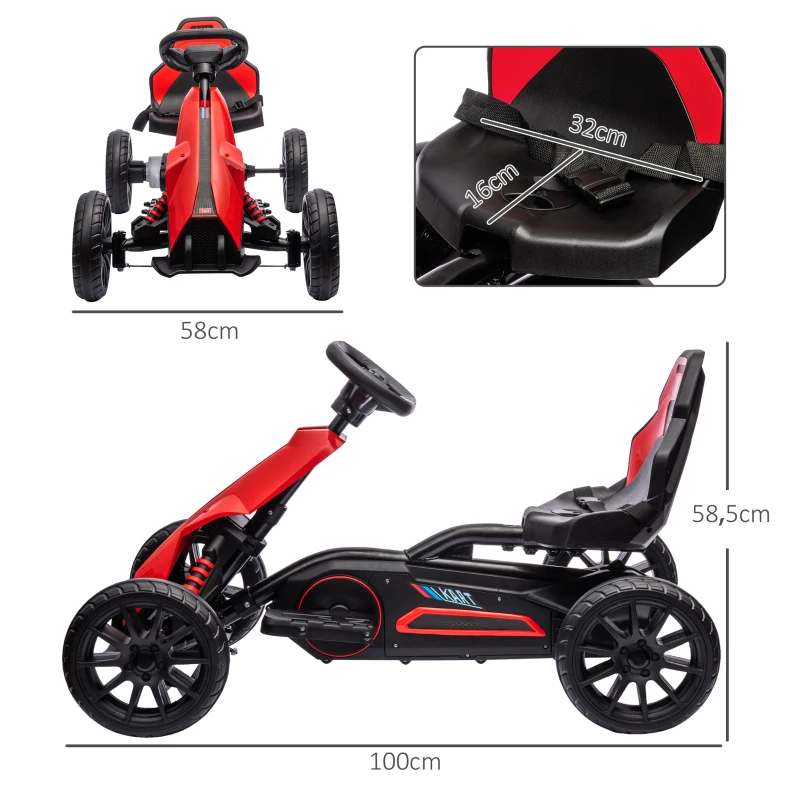 HOMCOM Kart Coche Eléctrico Infantil 12V de 3 a 8 Años Velocidad 3-5km/h y Cinturón de Seguridad 100x58x58,5cm Rojo