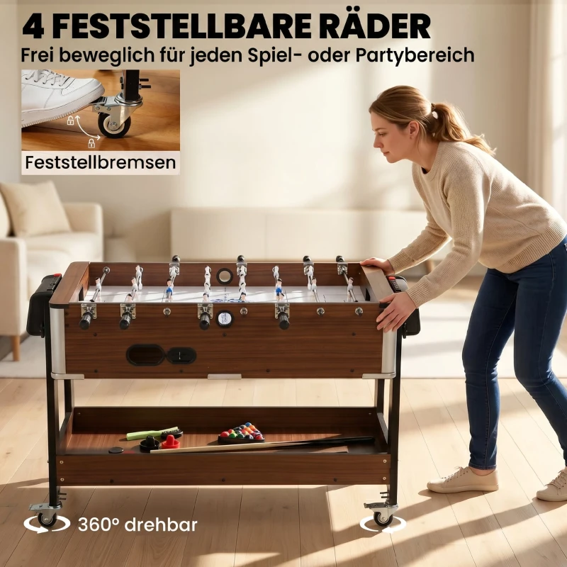 SPORTNOW 3-in-1 Multi Spieltisch drehbar Multifunktionstisch mit Billardtisch Tischfußball Airhockey Ablagefach