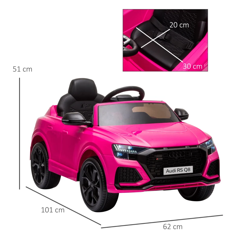 HOMCOM Mașină Electrică pentru Copii Audi RS Q8, 6V, 2 Motoare, Telecomandă, PP, 101x62x51 cm, Roz