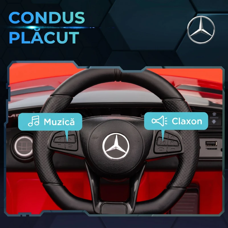 AIYAPLAY Mașină electrică pentru copii Mercedes-AMG GTR, 2 motoare, telecomandă, 3-5 km/h, roșu, 3-6 ani