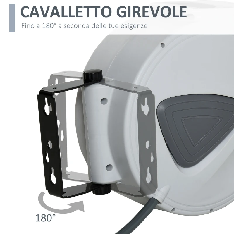 DURHAND Avvolgitubo Automatico con Attacco Ø1/4'', Pressione Max 24 Bar, Montaggio a Parete e Ruotabile di 180°, Grigio