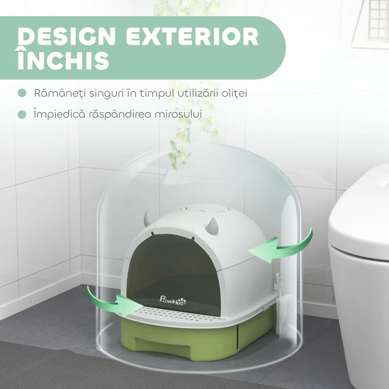 PawHut Ladă de toaletă închisă pentru pisici cu tavă detașabilă, lopățică și filtru cu cărbune activ, multicolor