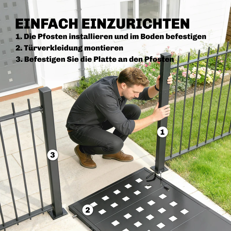Outsunny Gartentor aus verzinktem Stahl Metall Gartentür mit Griff Schloss 3 Schlüssel abschließbar Zauntor 105x130 cm Dunkelgrau