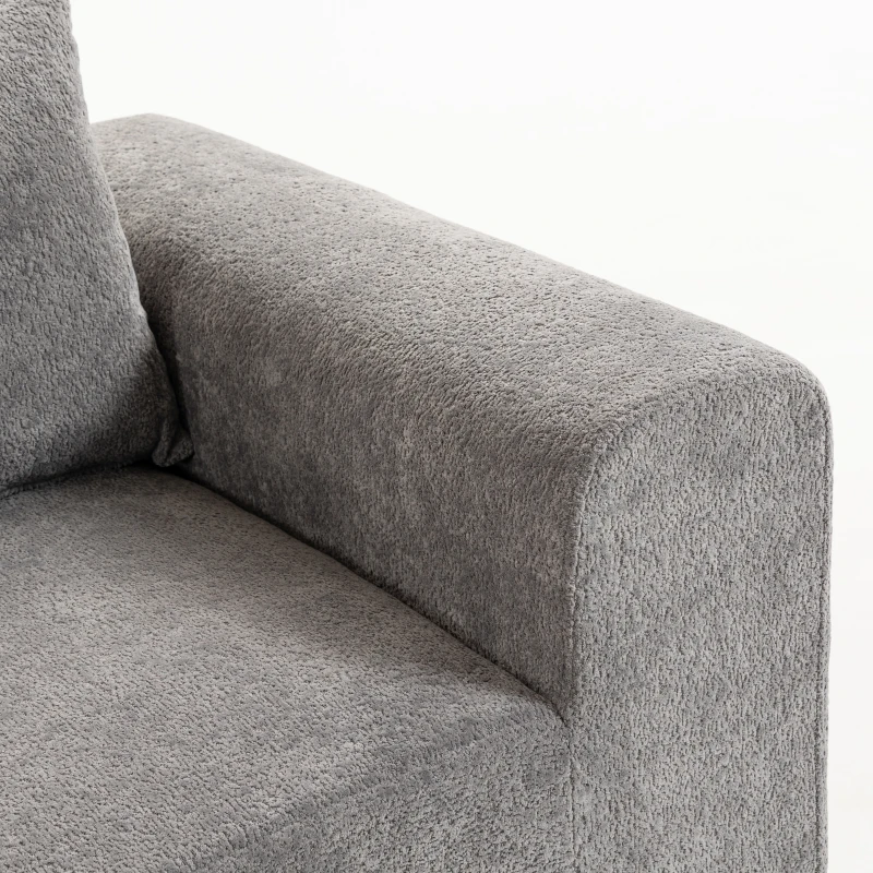 HOMCOM Canapé 3 Places en Chenille 220 cm, Canapé Salon Moderne avec Assise et Accoudoirs Larges, 3 Coussins, Gris