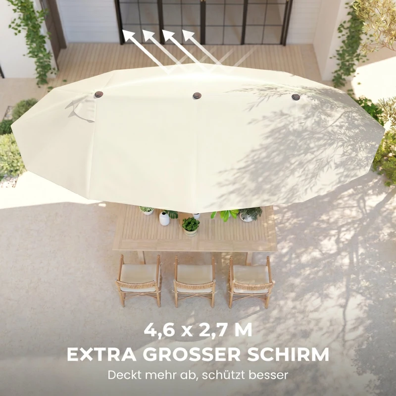 Outsunny XXL Sonnenschirm mit Handkurbel wetterbeständig 455 cm x 270 cm x 240 cm Stahl Polyester Beige