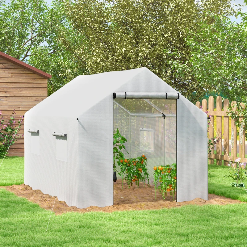Outsunny Gewächshaus 3 x 2 x 2 m Foliengewächshaus mit 4 Mesh-Fenster, Breiter Rollbar Reißverschlusstür Moskitonetz UV-beständig