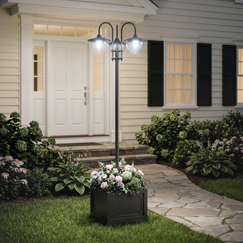 Outsunny Zonneverlichting met bloempotvoet tuinlamp 3-kops lamp waterdicht