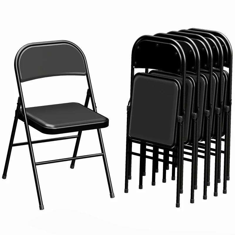 HOMCOM 6er-Set Klappstühle, Tragbare Bürostühle, Stahlbeine, Faltstuhl für Büro, Empfang, Wartezimmer, Leinenoptik Schwarz