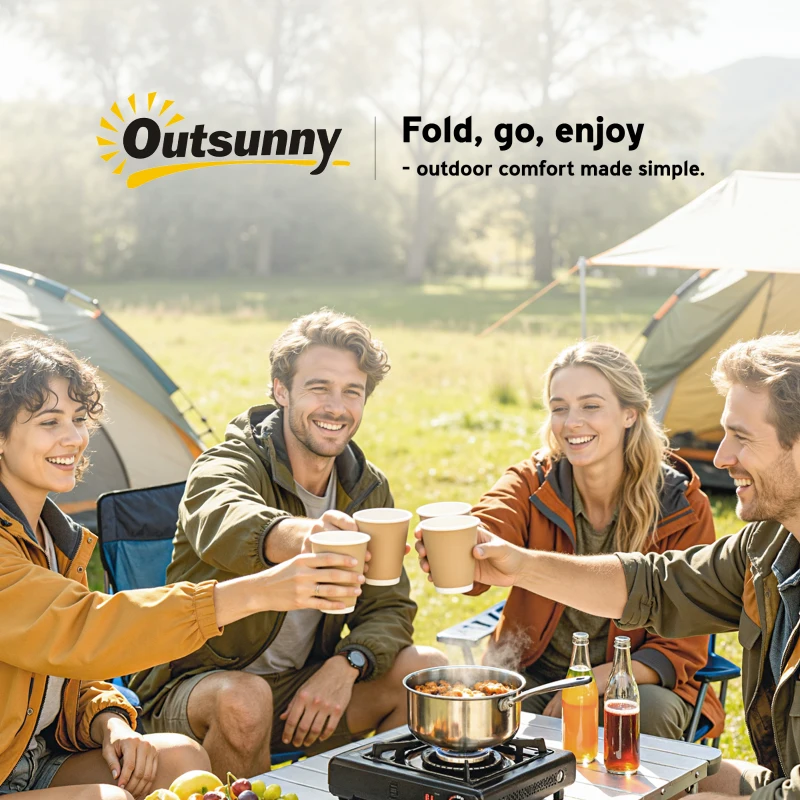 Outsunny 3-teiliges Picknicktisch-Set, 1 Tisch, 2 Bänke, Faltbarer Campingtisch mit Tragegriffen, Kunststoff, Metall, Weiß