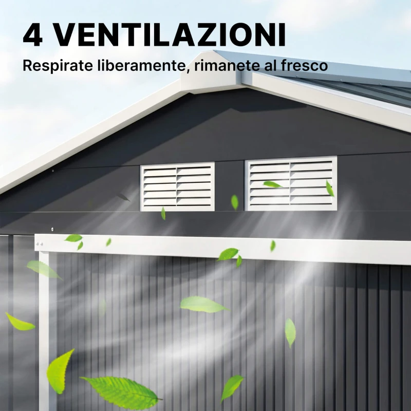 Outsunny Casetta da Giardino Porta Utensili in Lamiera con Porte Scorrevoli, 213x130x185cm, Grigio Scuro