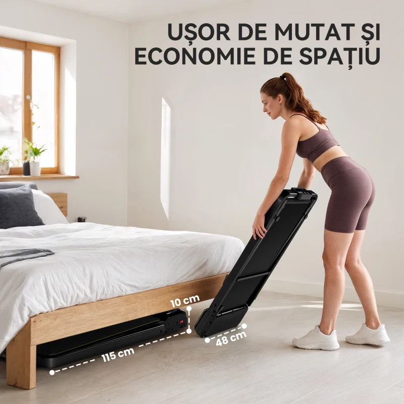 SPORTNOW Bandă de Alergat Pliabilă cu Inclinare Reglabilă, Viteză 1-10 km/h, Display LED și Telecomandă, Negru