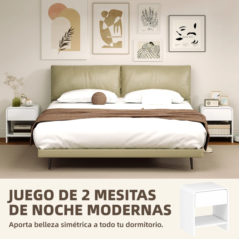 HOMCOM Juego de 2 Mesitas de Noche Nórdicas con Esquinas Redondeadas Cajón y Estante Abierto 40x35x45 cm Blanco