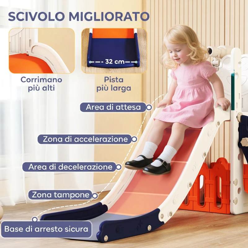 AIYAPLAY Set Scivolo per Bambini 5 in 1 con Canestro, Scaletta, Telescopio e Contenitori, Età 1-3 Anni, Blu scuro