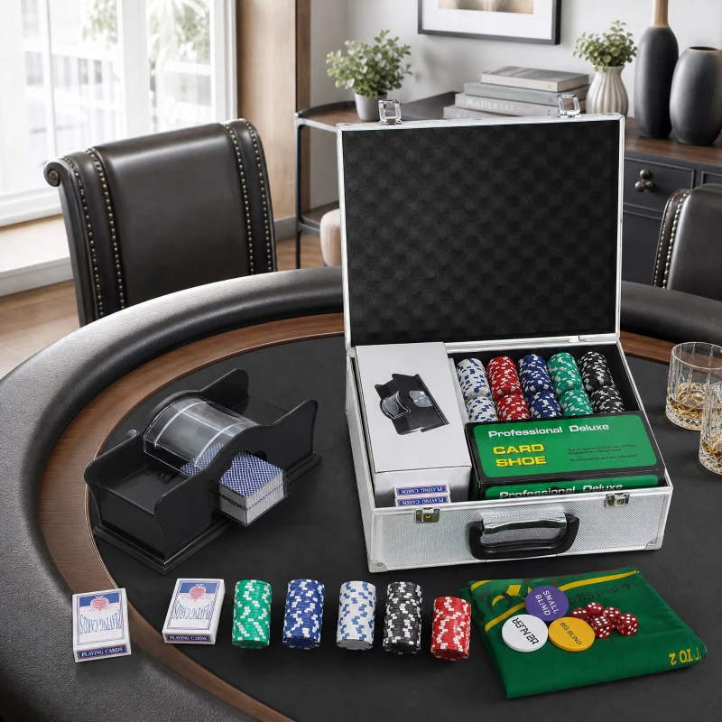 SPORTNOW Poker-Set, 300 Chips, Dobbelstenen, 2 Kaartspellen, Accessoires, Koffer, voor 8 Spelers