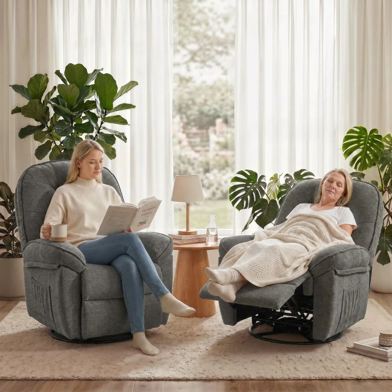 HOMCOM Relaxsessel Fernsehsessel mit Liegefunktion, Drehbarer Ruhesessel mit Wippfunktion, für Wohnzimmer, Schlafzimmer
